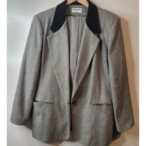 Alfred Dunner Houndstooth Pant Suit Set Velvet Collar Womens Career Blazer‎ Pant